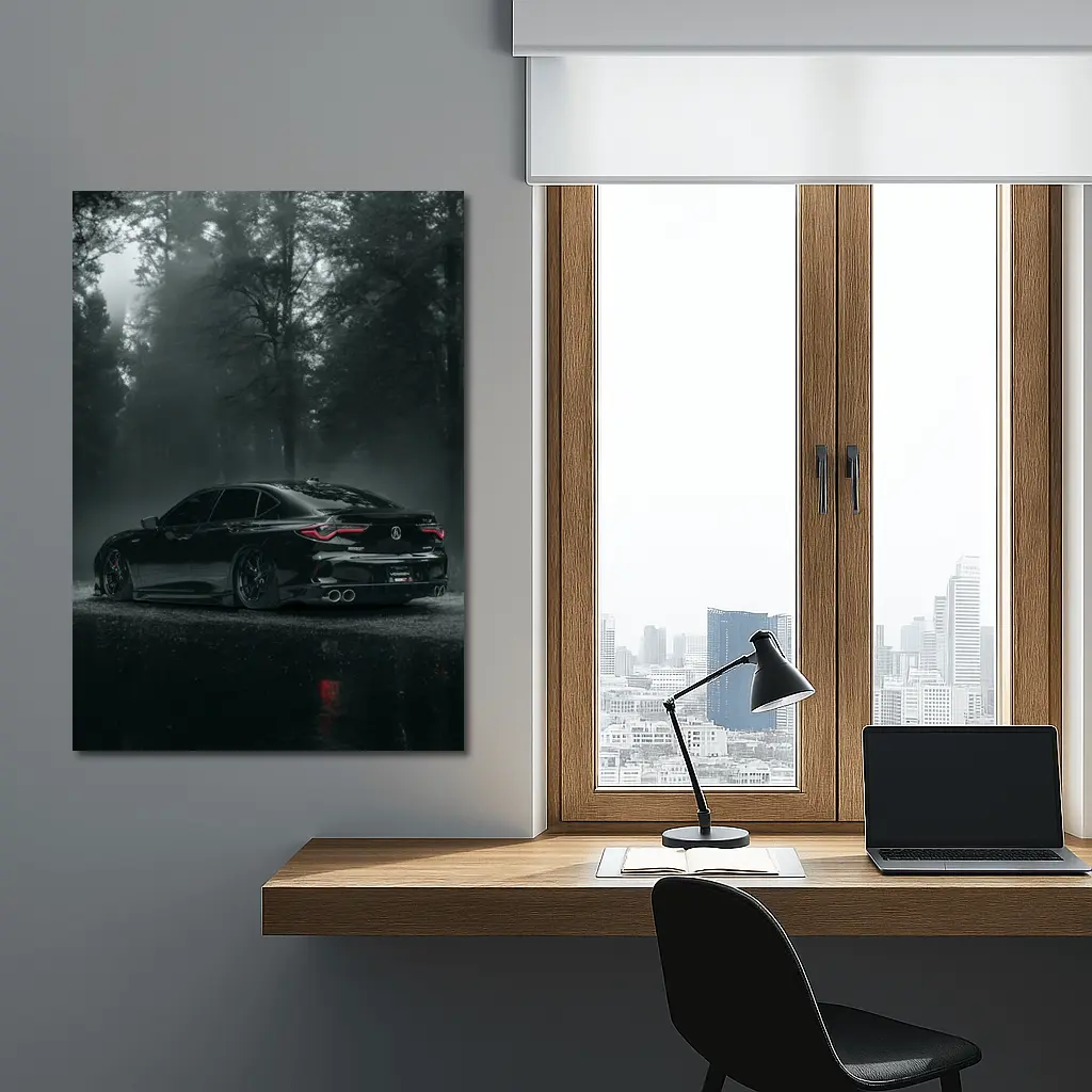 Acura TLX Black Sedan Foggy Forest Night – Wall Art