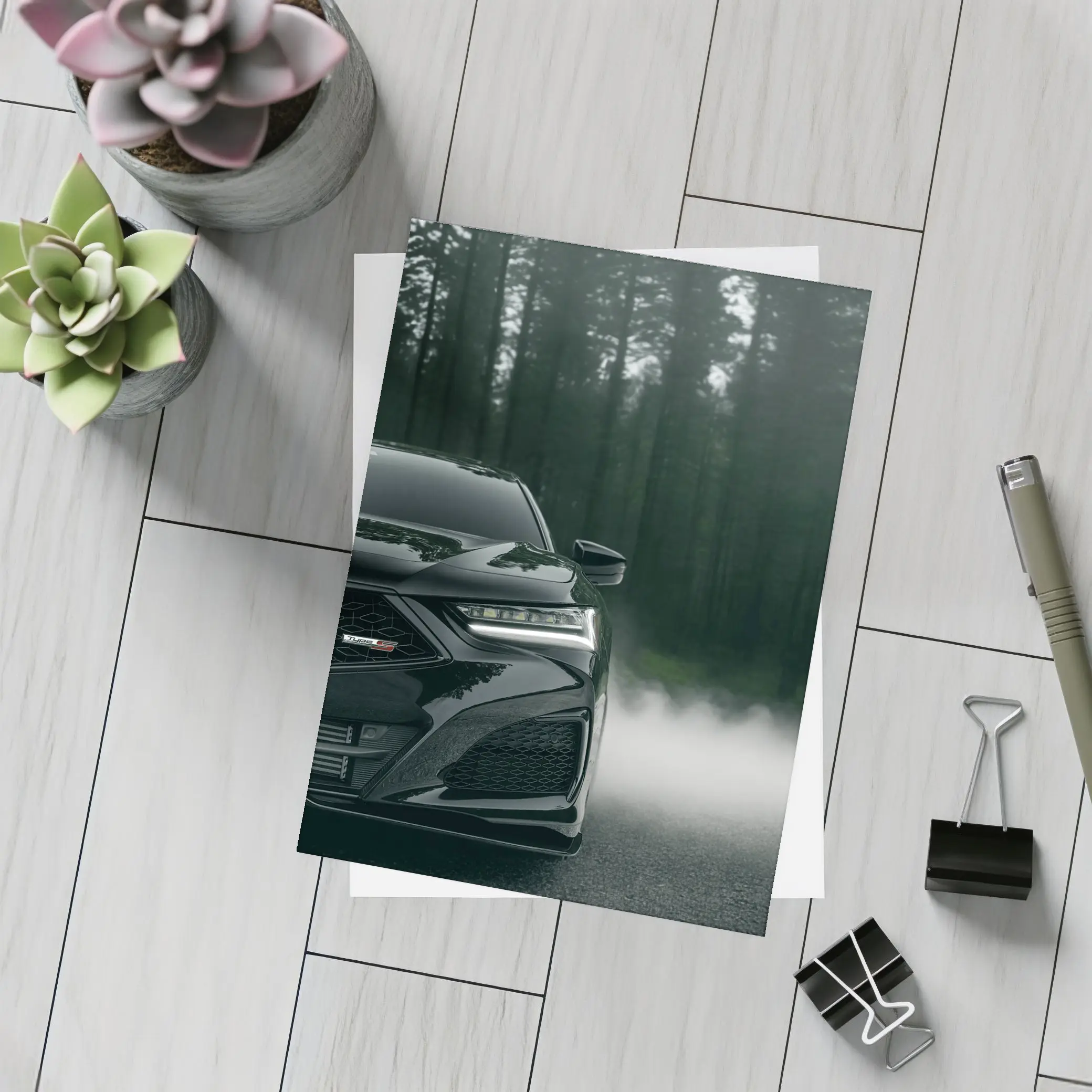 Acura TLX Black Front Misty Forest Road – Postcards