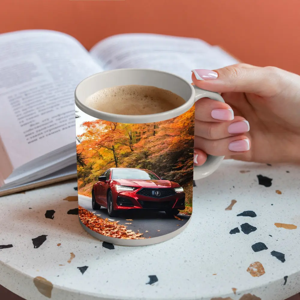 Acura TLX Red Sedan Autumn Forest Road – Mugs