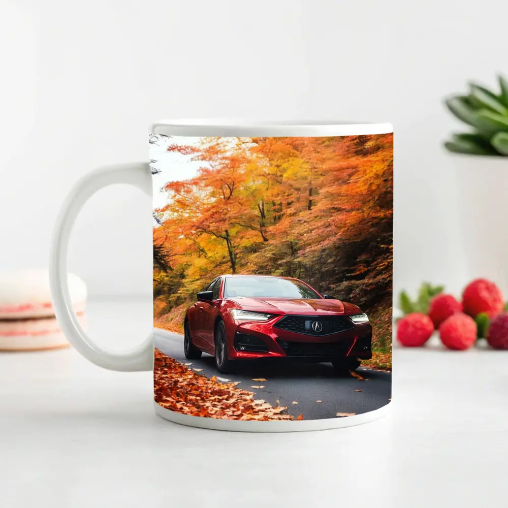 Acura TLX Red Sedan Autumn Forest Road – Mugs