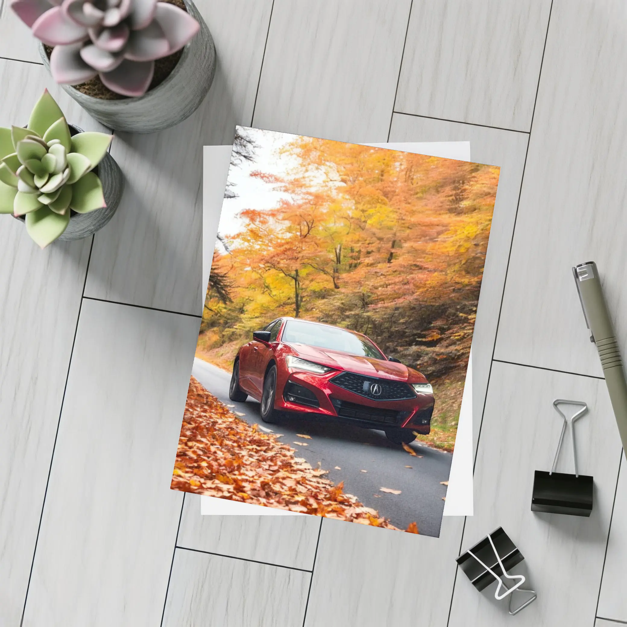 Acura TLX Red Sedan Autumn Forest Road – Postcards
