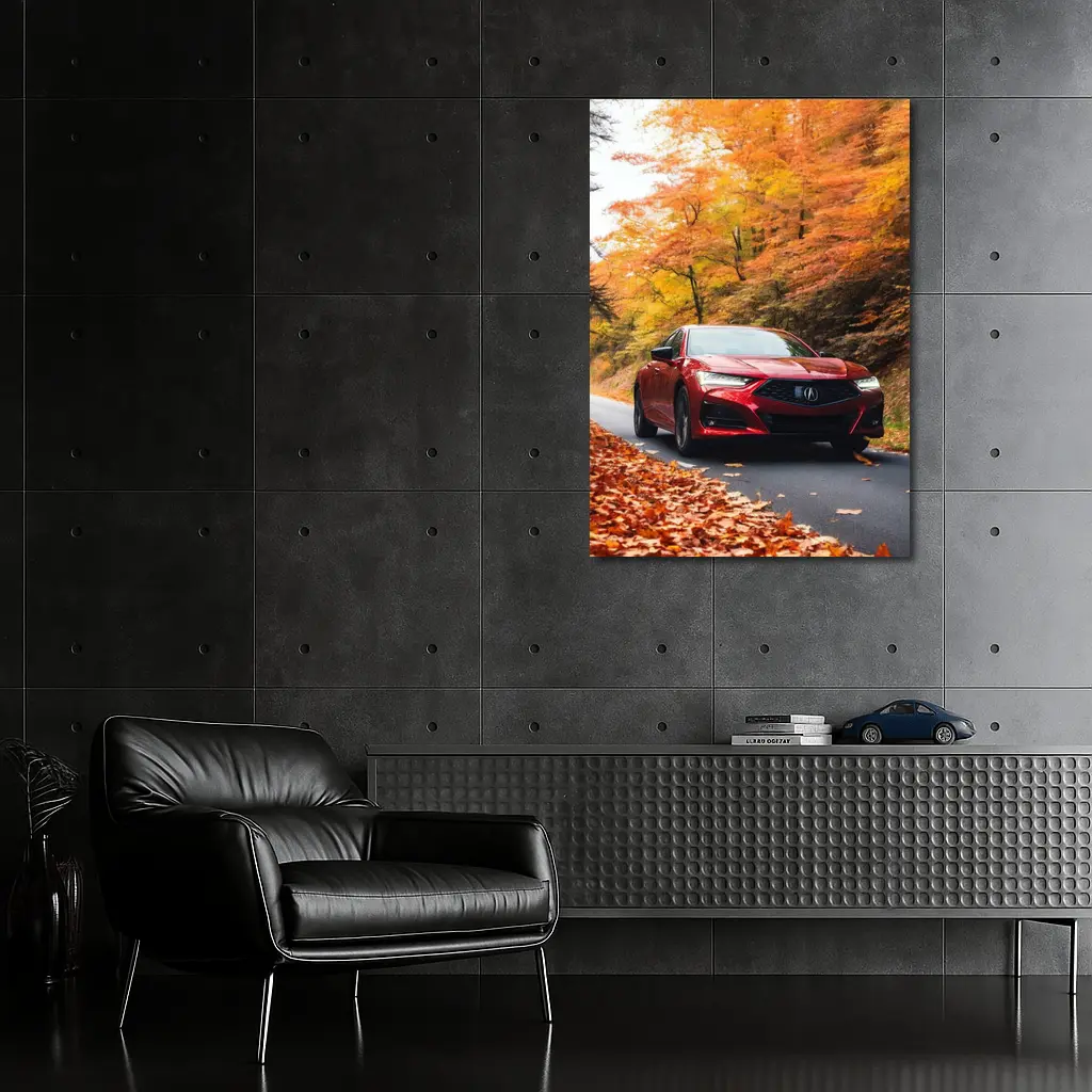 Acura TLX Red Sedan Autumn Forest Road – Wall Art