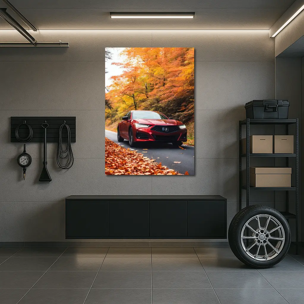 Acura TLX Red Sedan Autumn Forest Road – Wall Art