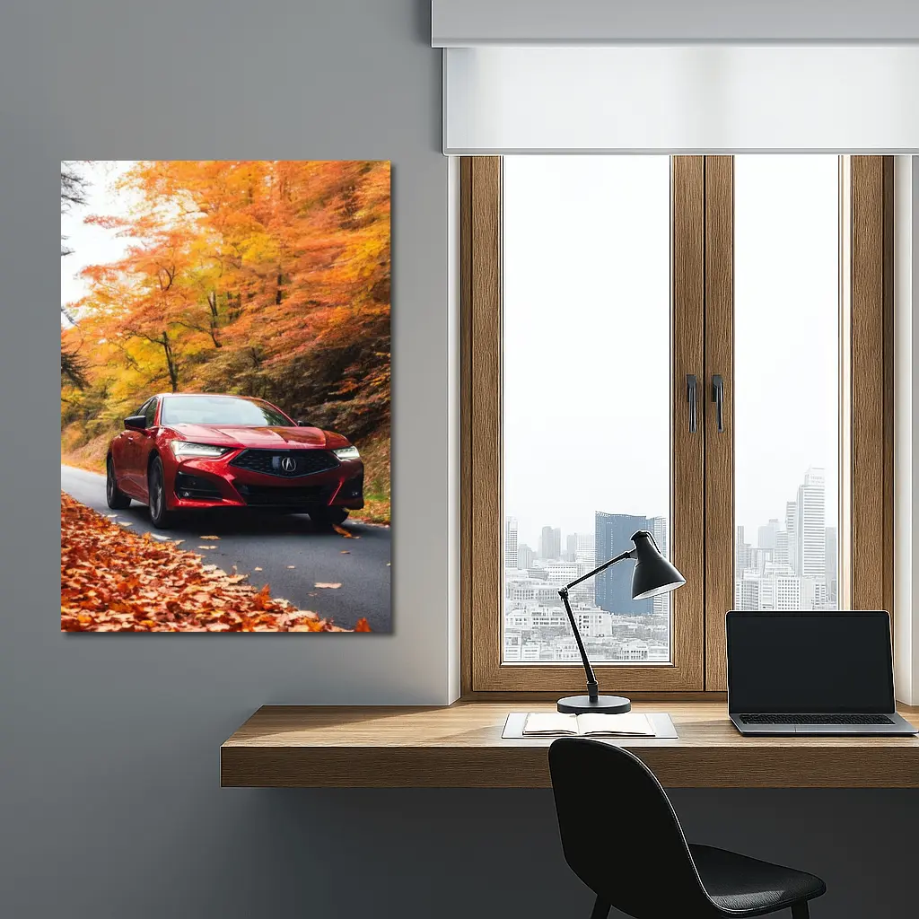 Acura TLX Red Sedan Autumn Forest Road – Wall Art