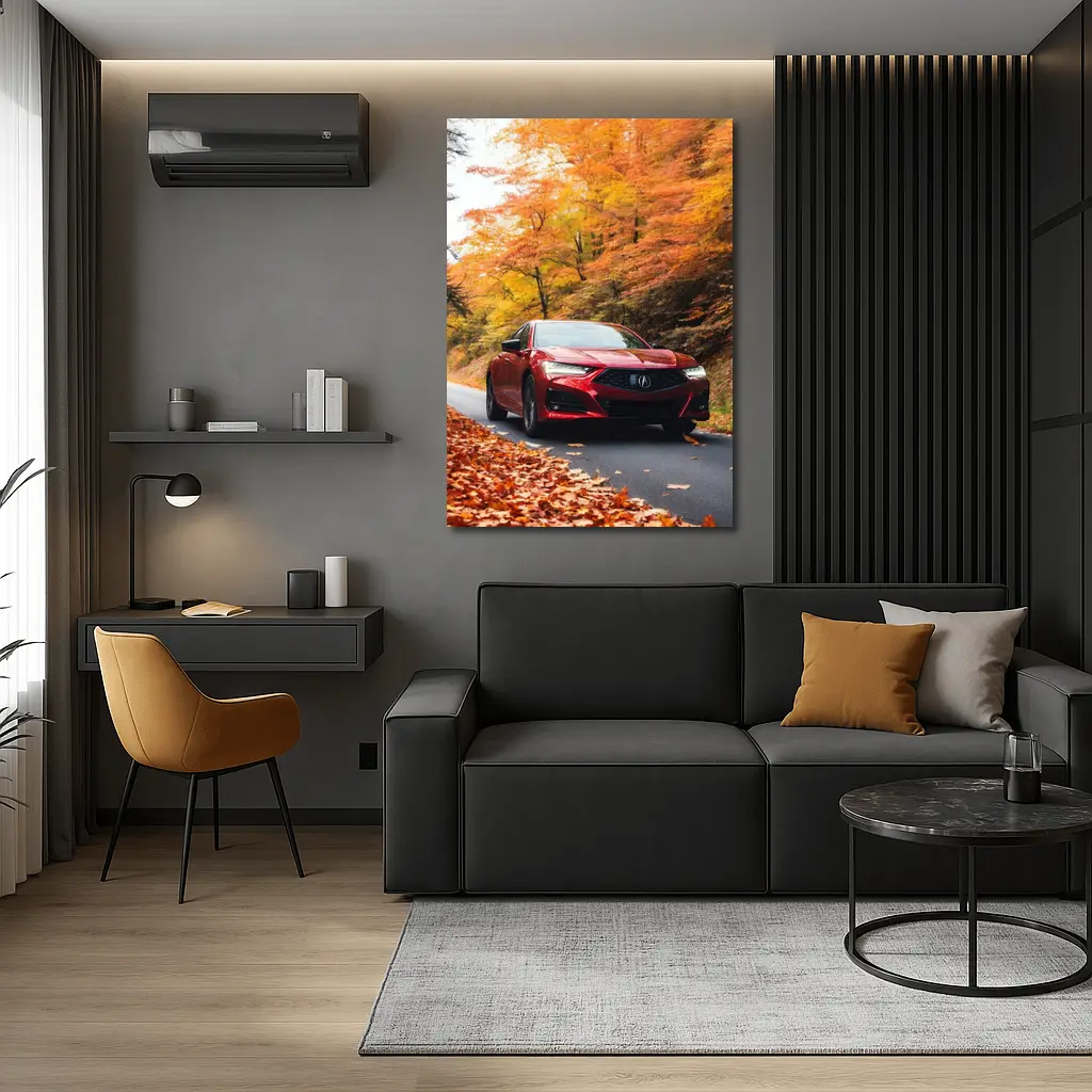 Acura TLX Red Sedan Autumn Forest Road – Wall Art