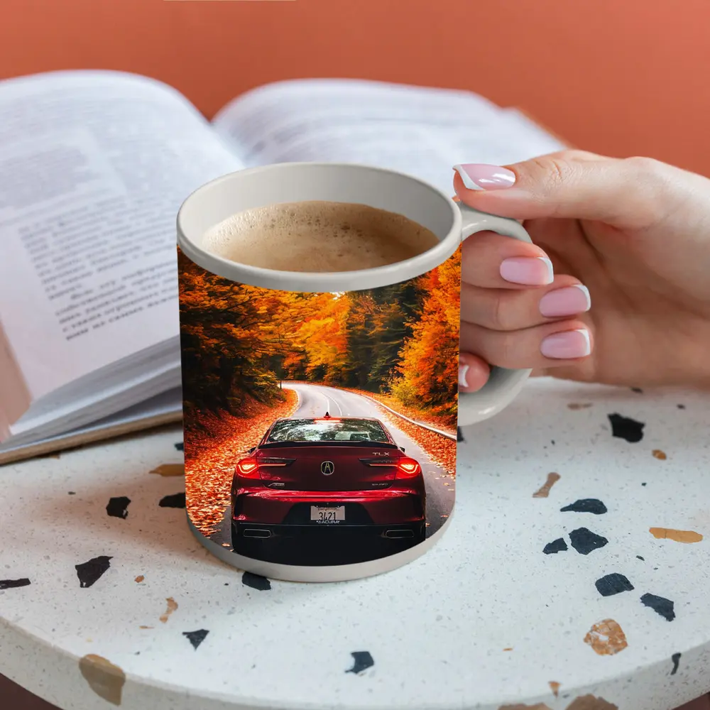 Acura TLX Red Car Autumn Forest Road – Mugs