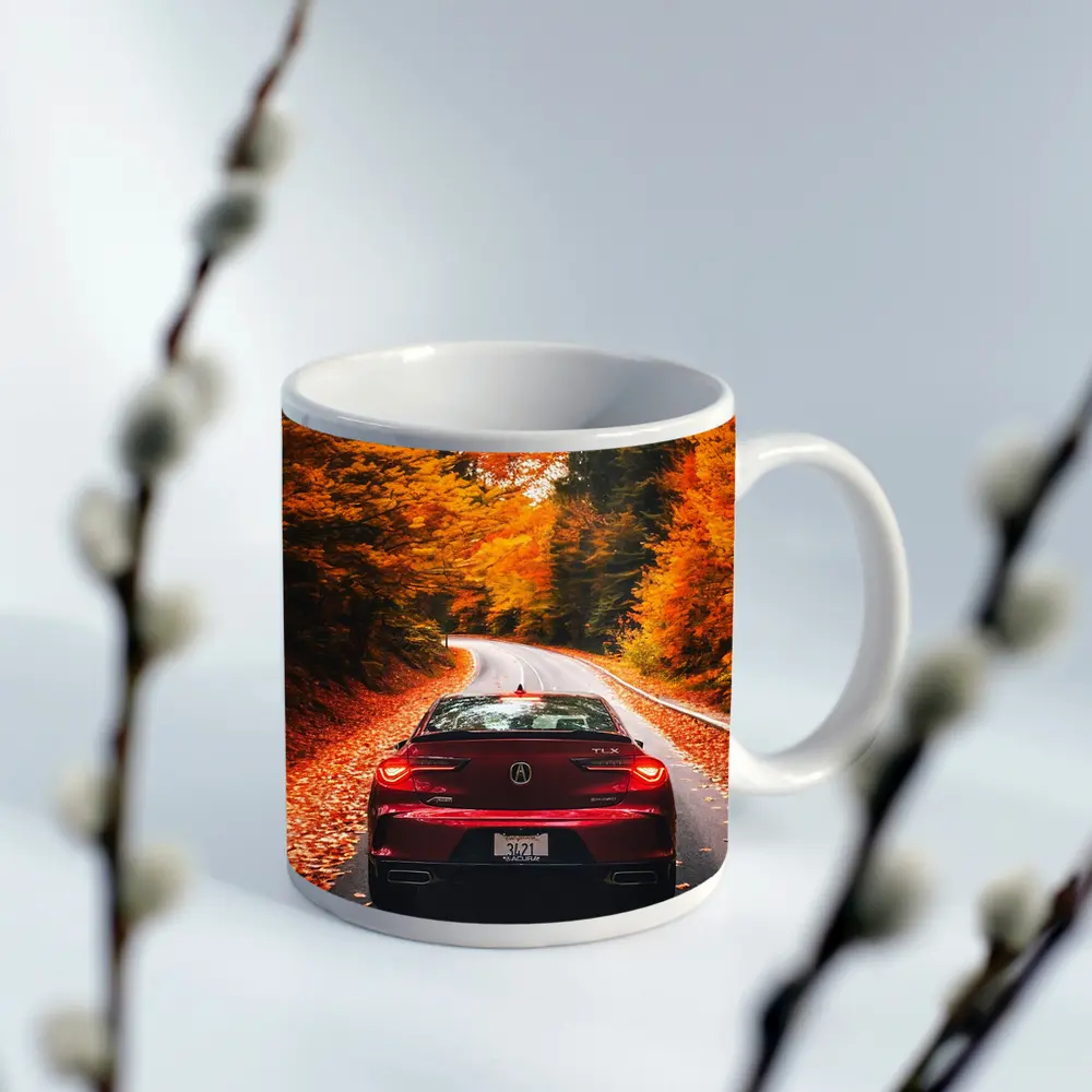 Acura TLX Red Car Autumn Forest Road – Mugs