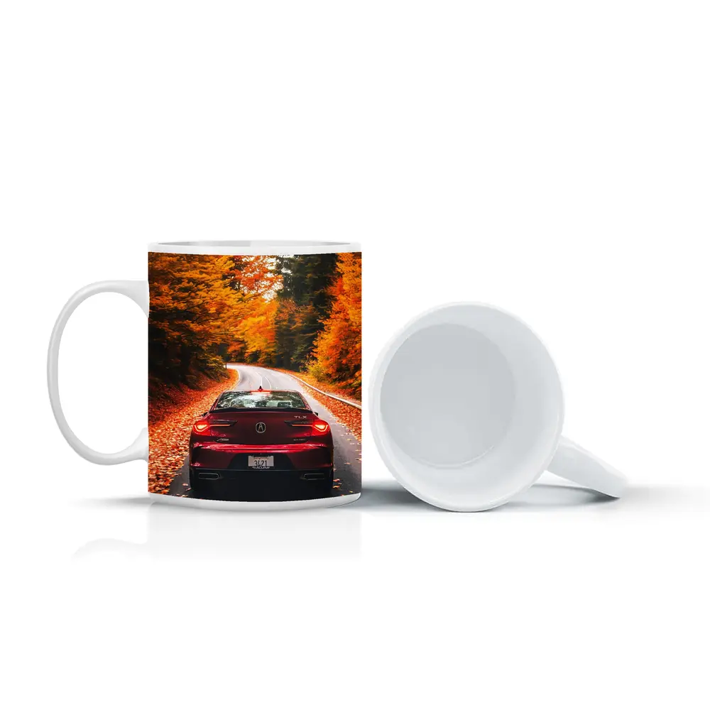 Acura TLX Red Car Autumn Forest Road – Mugs
