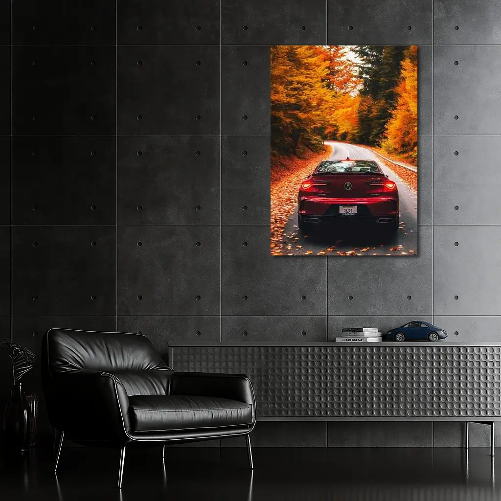 Acura TLX Red Car Autumn Forest Road – Wall Art