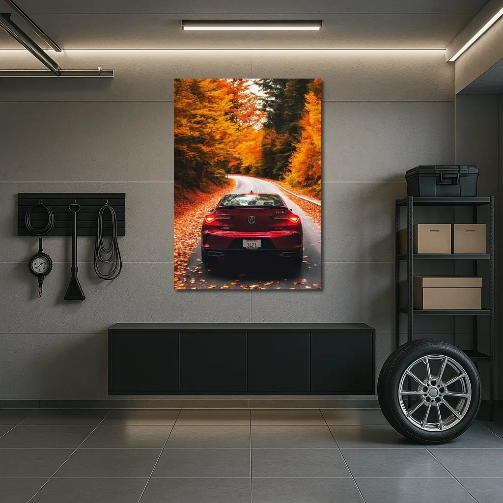 Acura TLX Red Car Autumn Forest Road – Wall Art