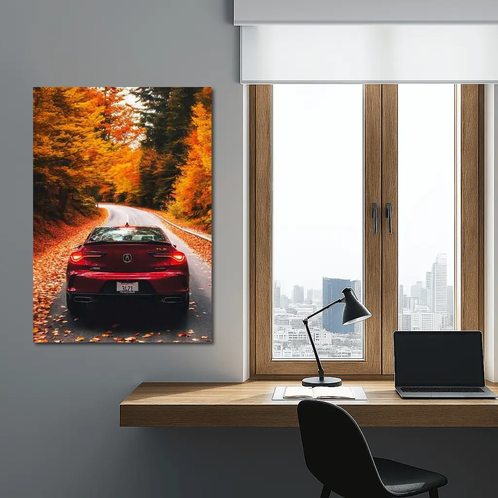 Acura TLX Red Car Autumn Forest Road – Wall Art