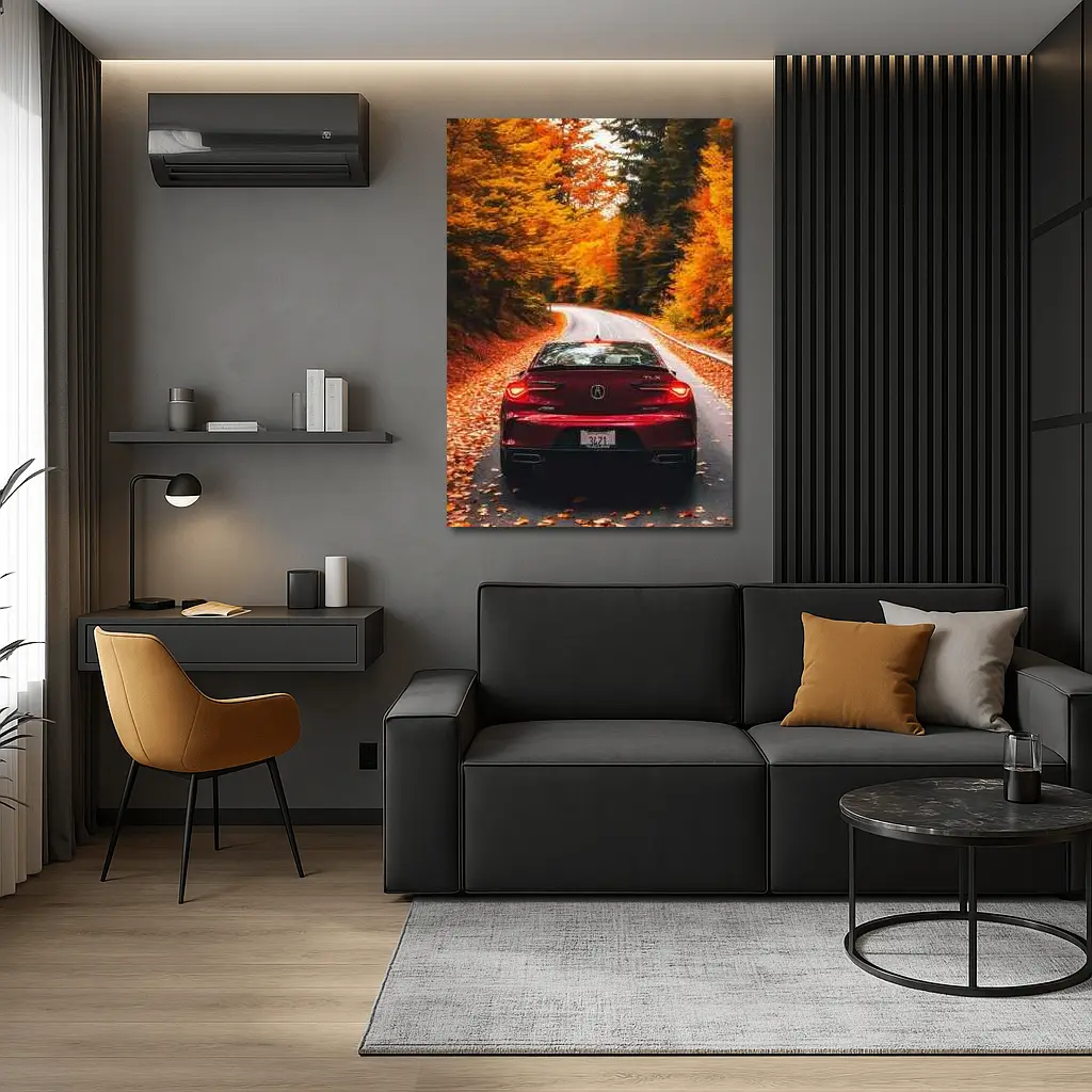 Acura TLX Red Car Autumn Forest Road – Wall Art