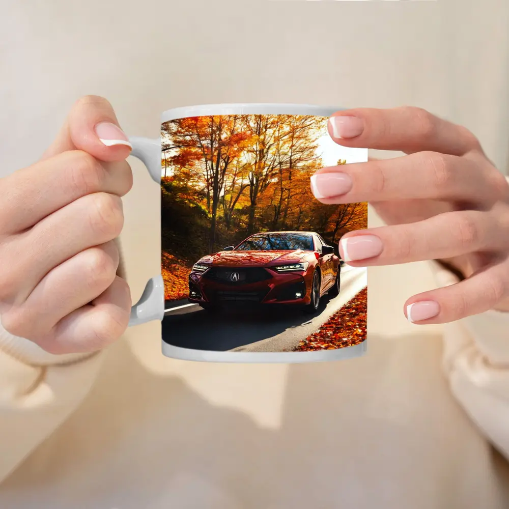 Acura TLX Red Sedan Autumn Forest Road – Mugs