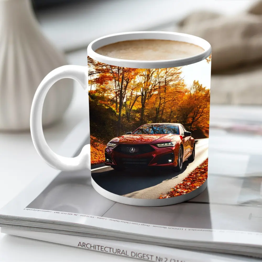 Acura TLX Red Sedan Autumn Forest Road – Mugs