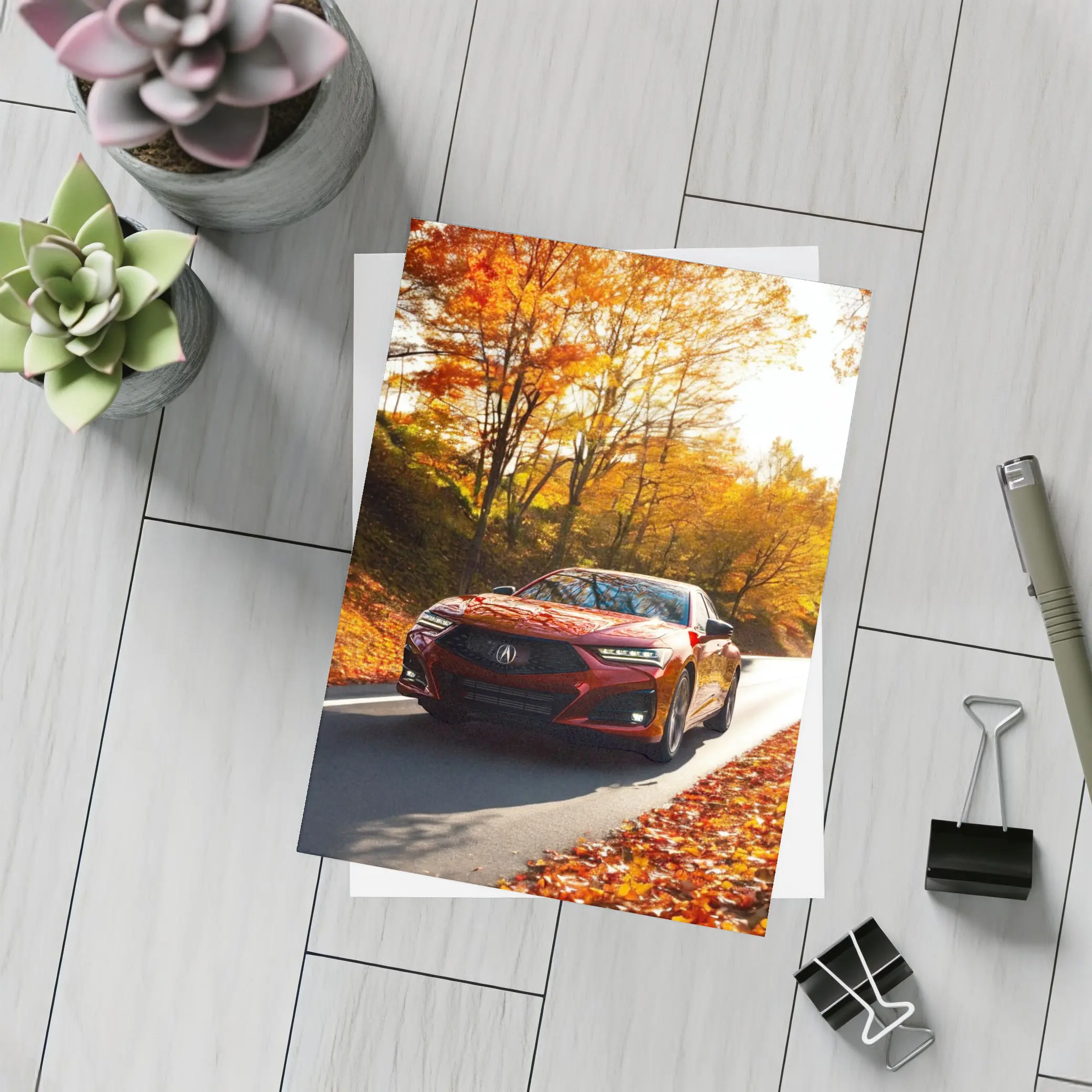Acura TLX Red Sedan Autumn Forest Road – Postcards