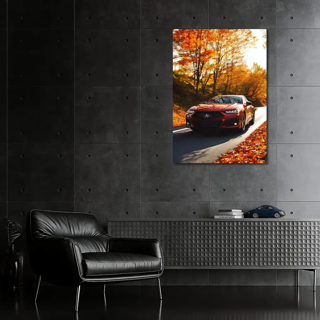 Acura TLX Red Sedan Autumn Forest Road – Wall Art