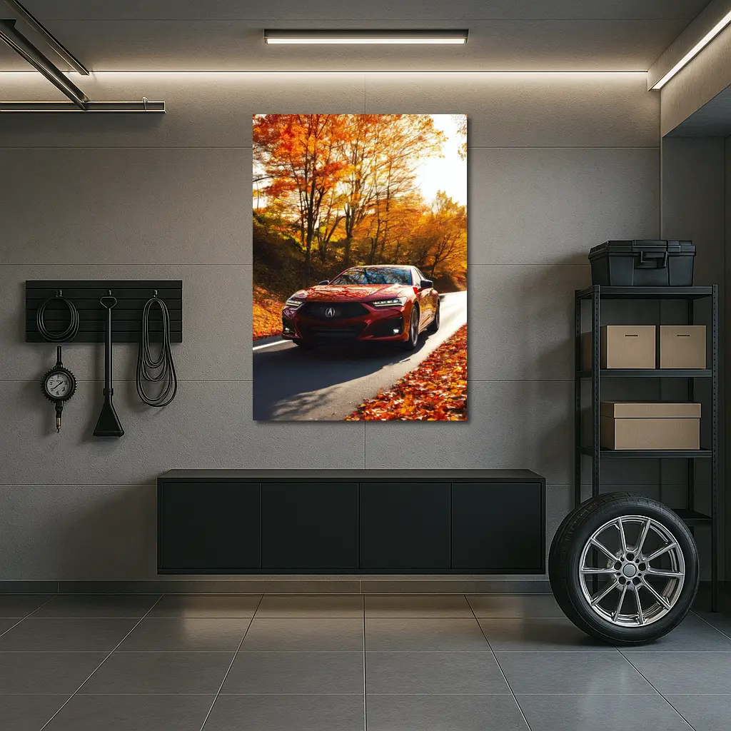 Acura TLX Red Sedan Autumn Forest Road – Wall Art