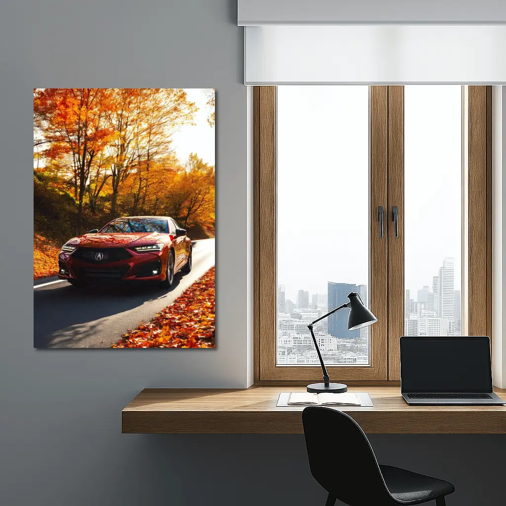 Acura TLX Red Sedan Autumn Forest Road – Wall Art