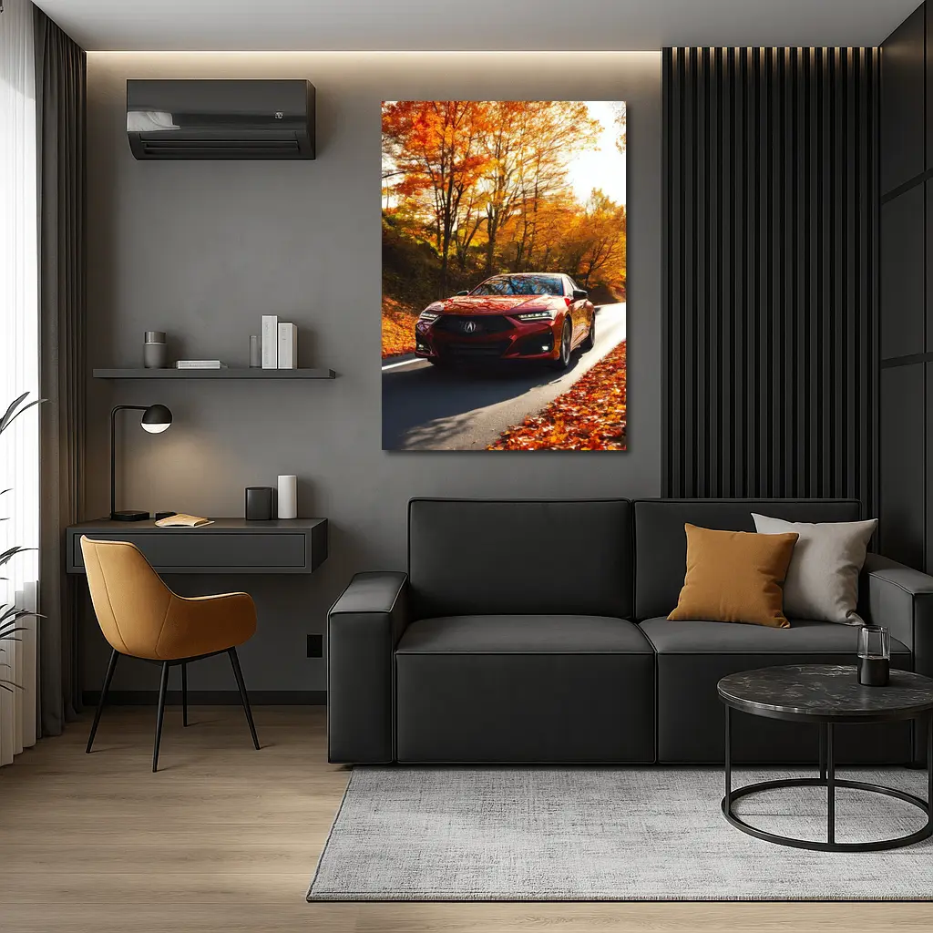 Acura TLX Red Sedan Autumn Forest Road – Wall Art