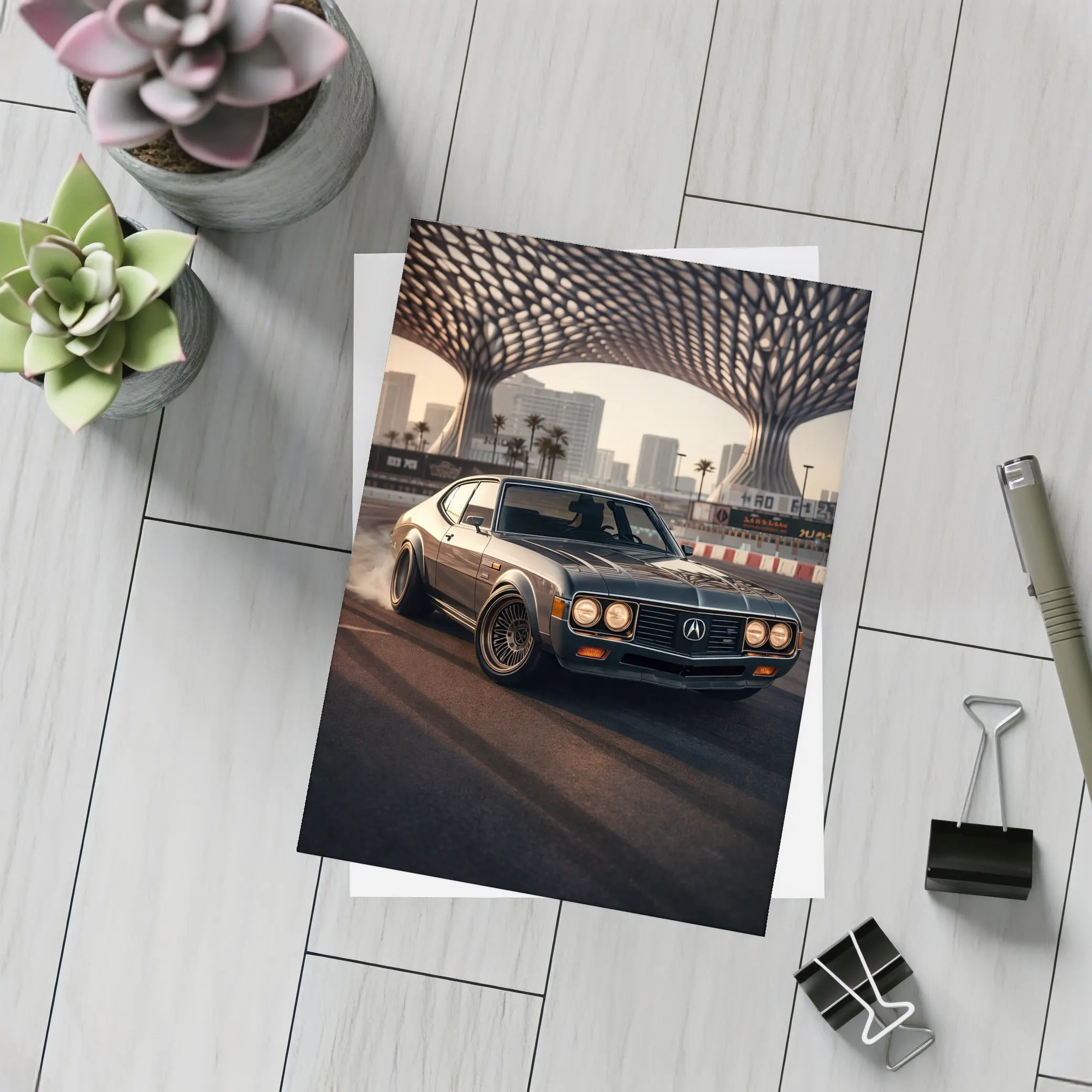 Acura Classic Coupe Drifting City Backdrop – Postcards