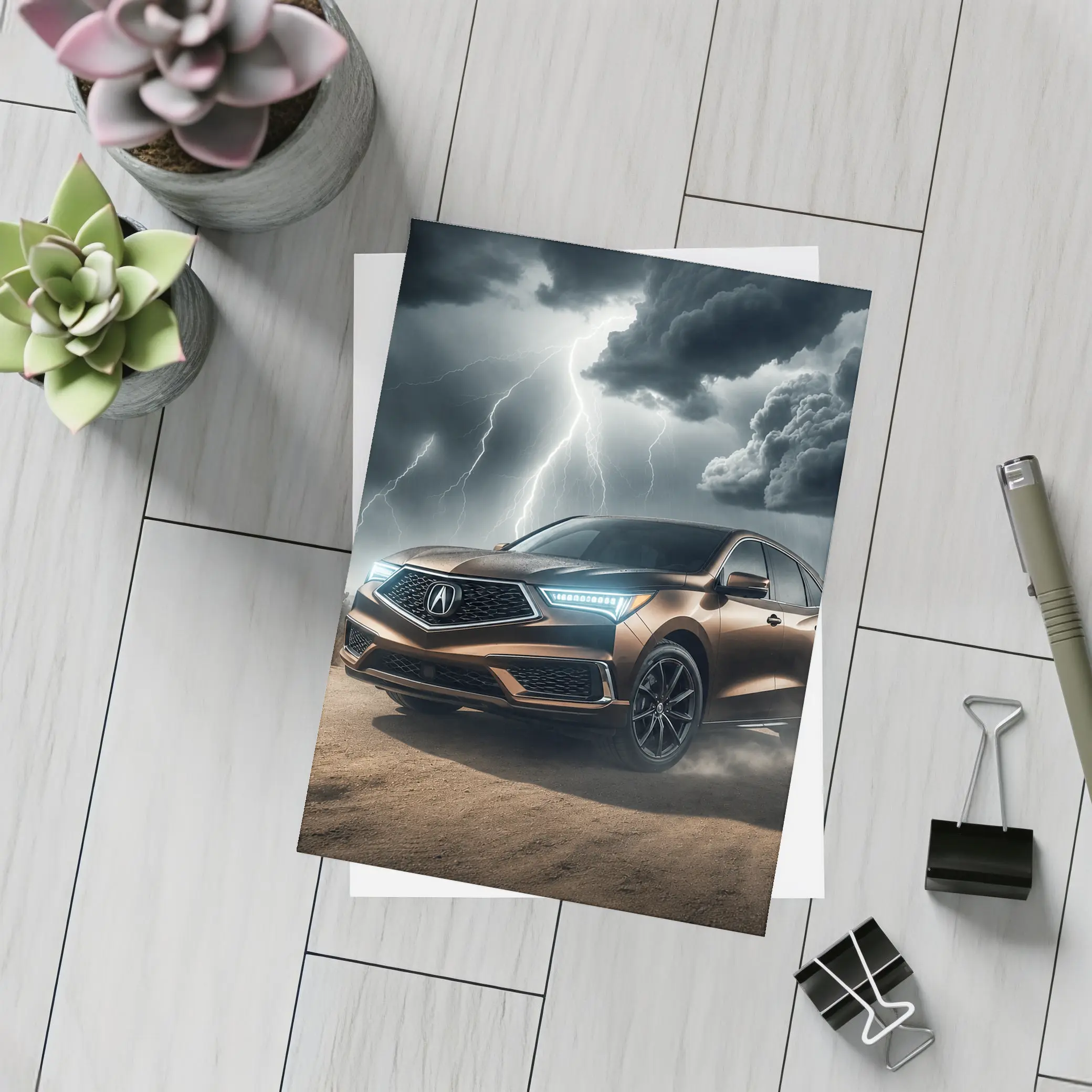 Acura MDX Storm Lightning Desert Dirt Road – Postcards