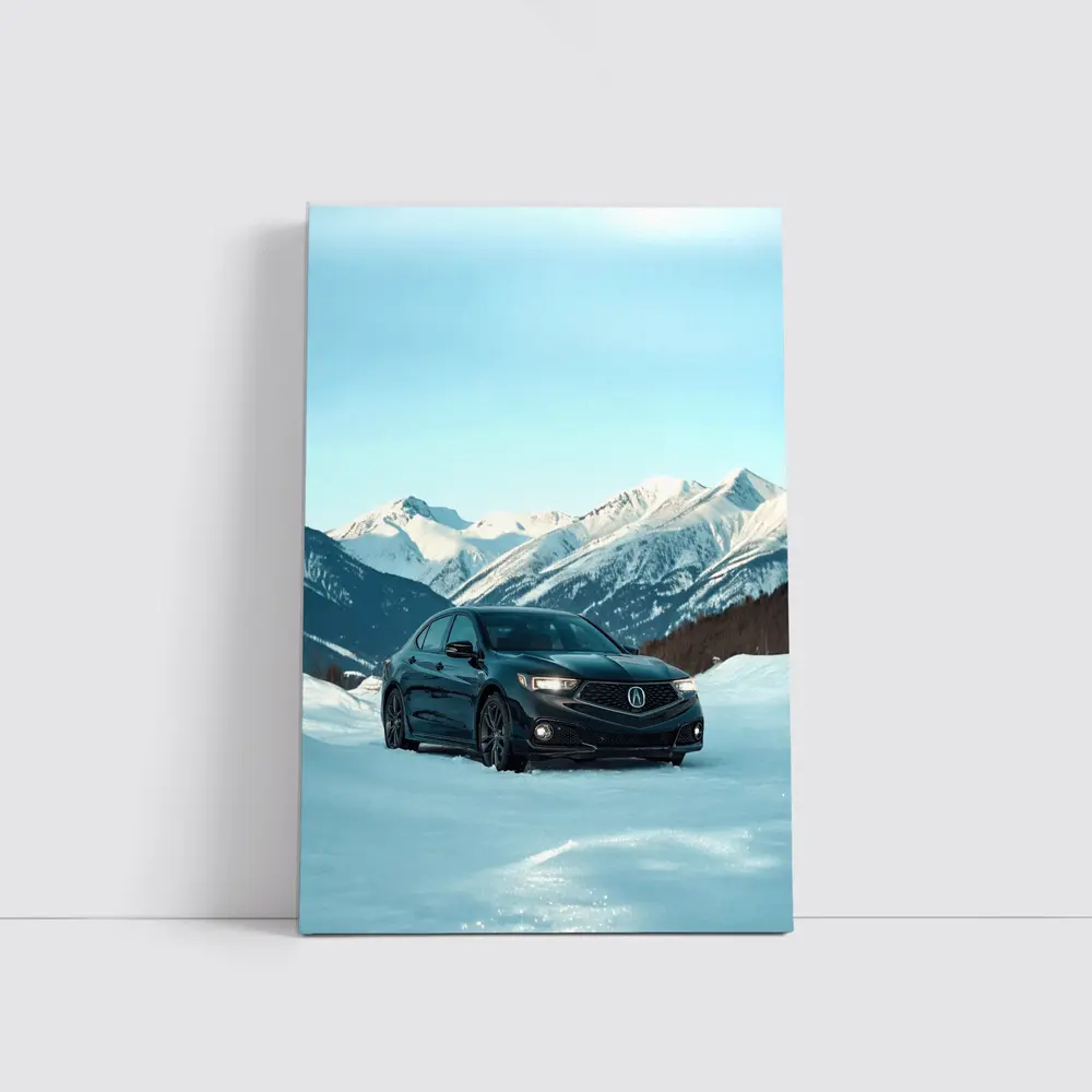Acura TLX Black Sedan Snowy Mountain Backdrop – Wall Art