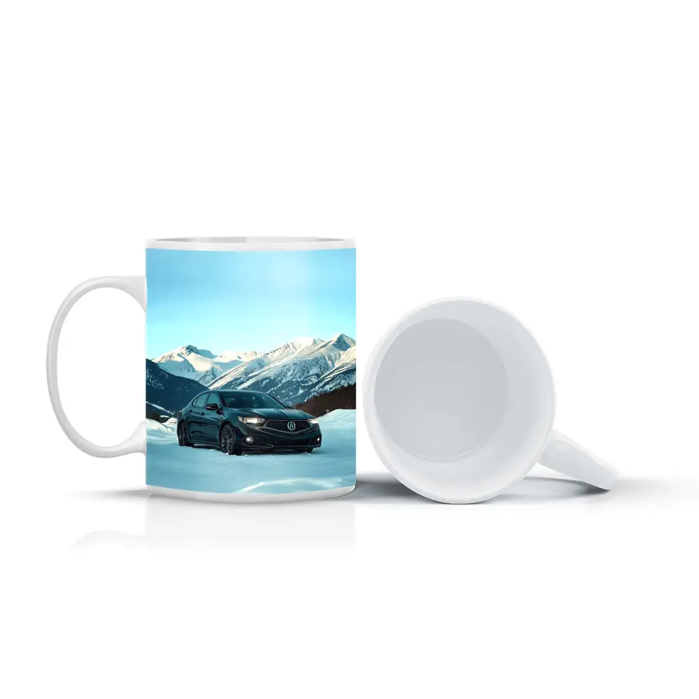 Acura TLX Black Sedan Snowy Mountain Backdrop – Mugs