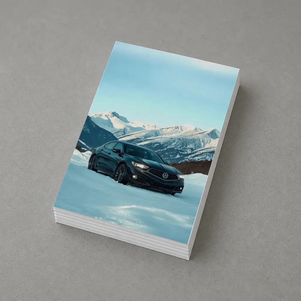 Acura TLX Black Sedan Snowy Mountain Backdrop – Postcards