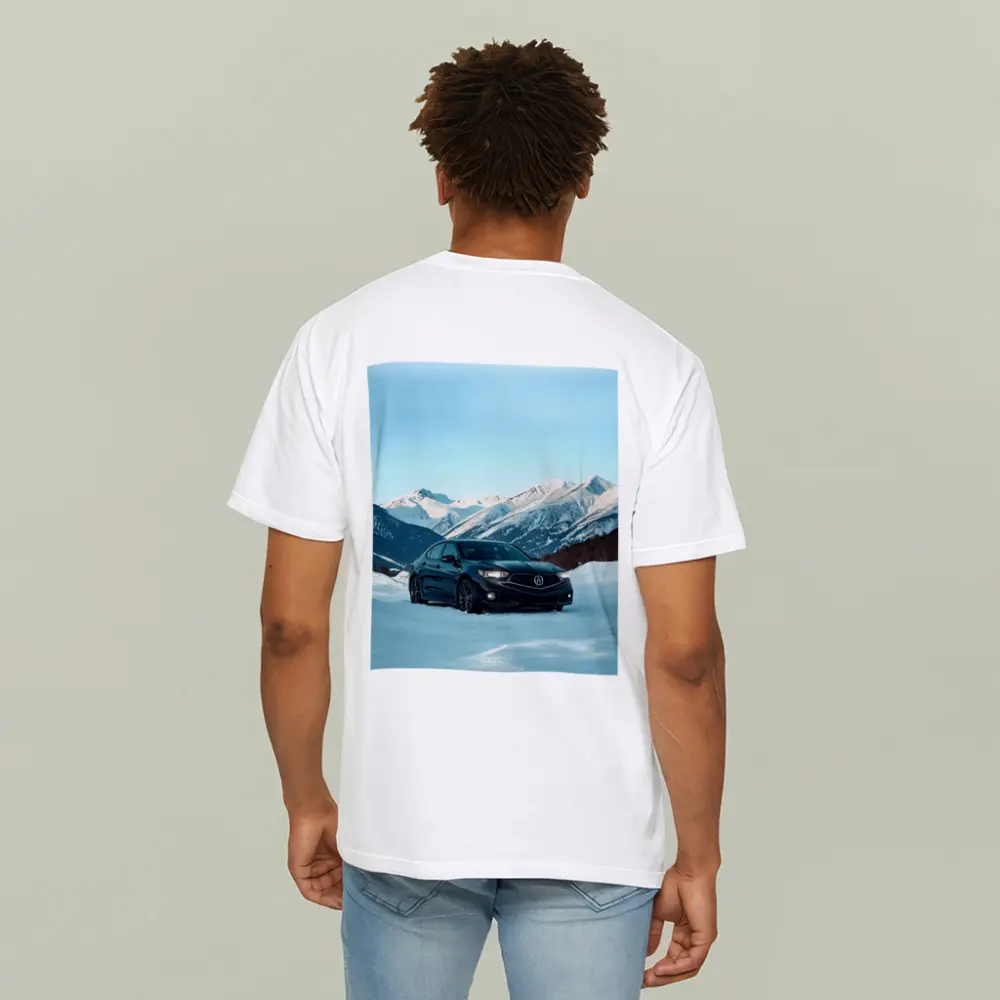 Acura TLX Black Sedan Snowy Mountain Backdrop – T-Shirts