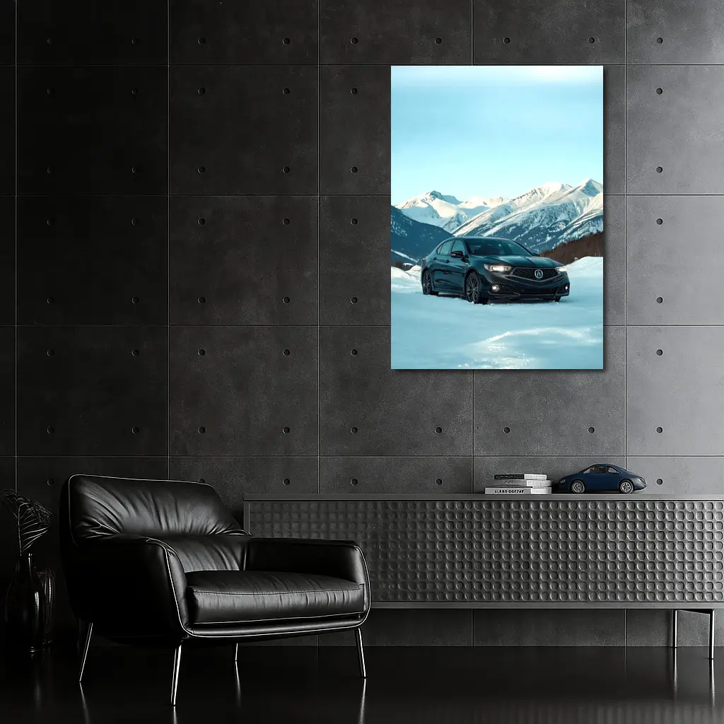 Acura TLX Black Sedan Snowy Mountain Backdrop – Wall Art