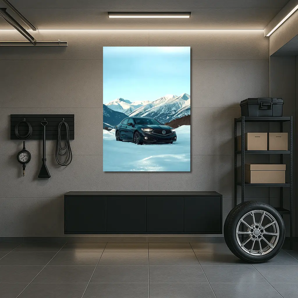 Acura TLX Black Sedan Snowy Mountain Backdrop – Wall Art
