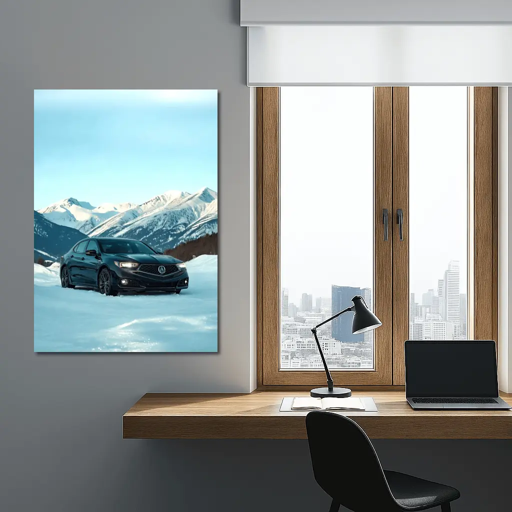 Acura TLX Black Sedan Snowy Mountain Backdrop – Wall Art