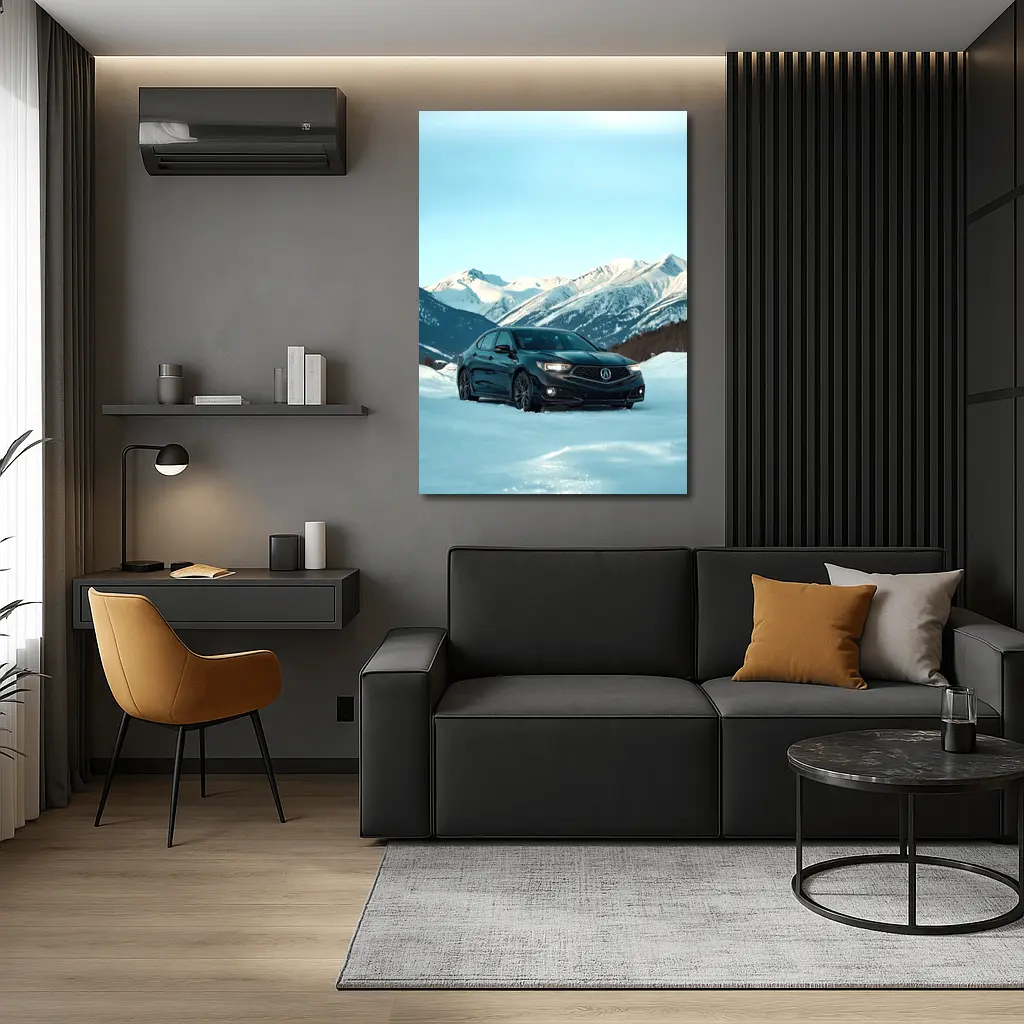 Acura TLX Black Sedan Snowy Mountain Backdrop – Wall Art
