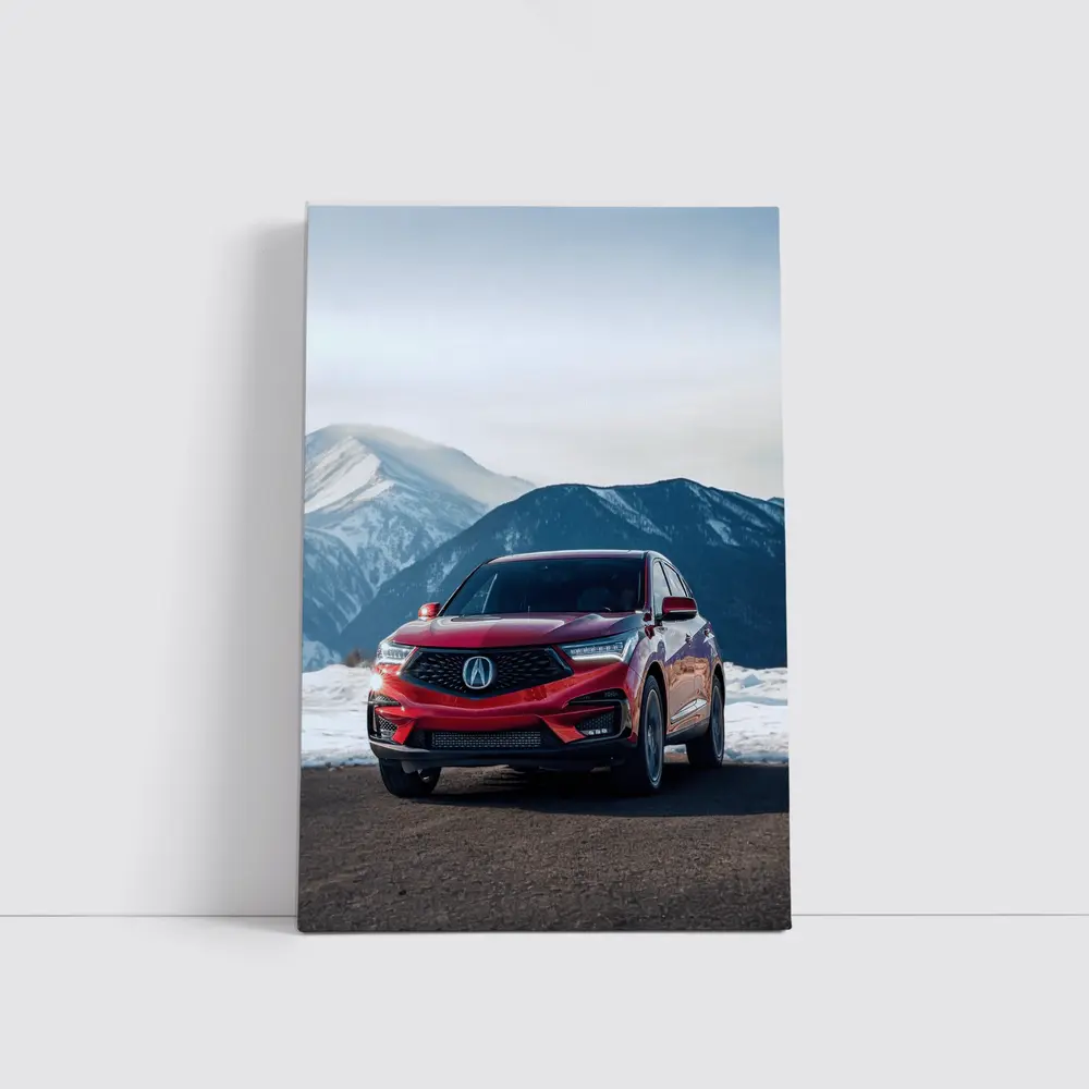 Acura RDX Red SUV Snowy Mountain Background – Wall Art