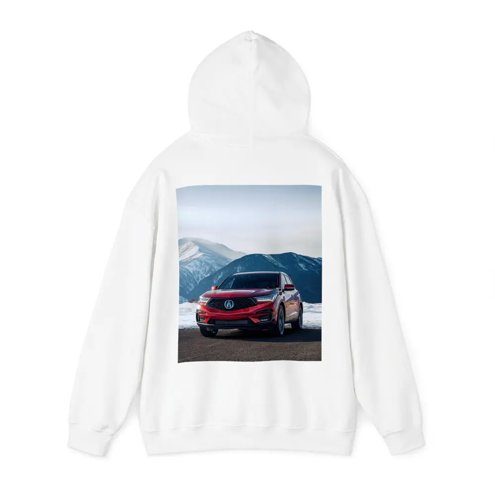 Acura RDX Red SUV Snowy Mountain Background – Hoodies