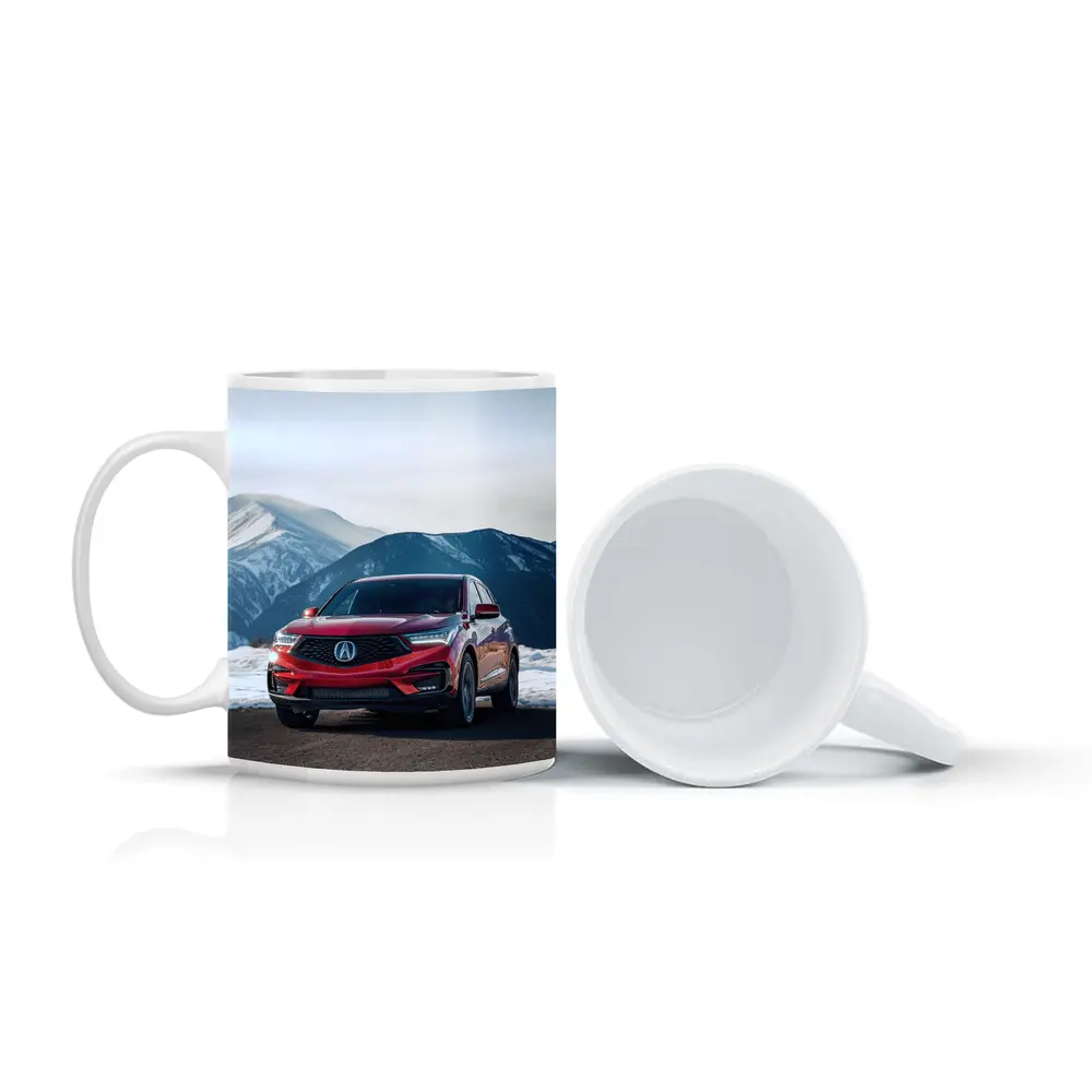 Acura RDX Red SUV Snowy Mountain Background – Mugs