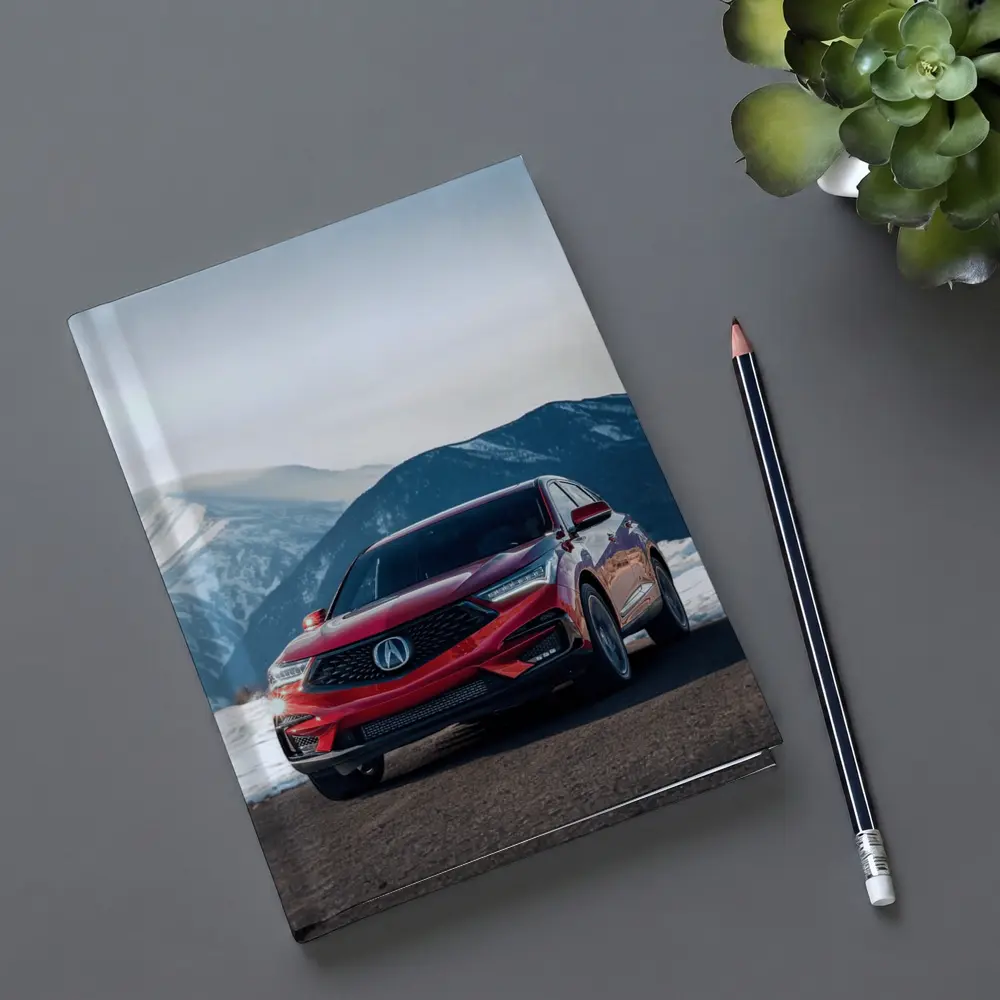 Acura RDX Red SUV Snowy Mountain Background – Notebooks
