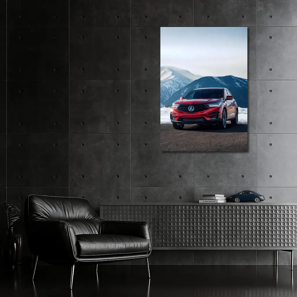 Acura RDX Red SUV Snowy Mountain Background – Wall Art