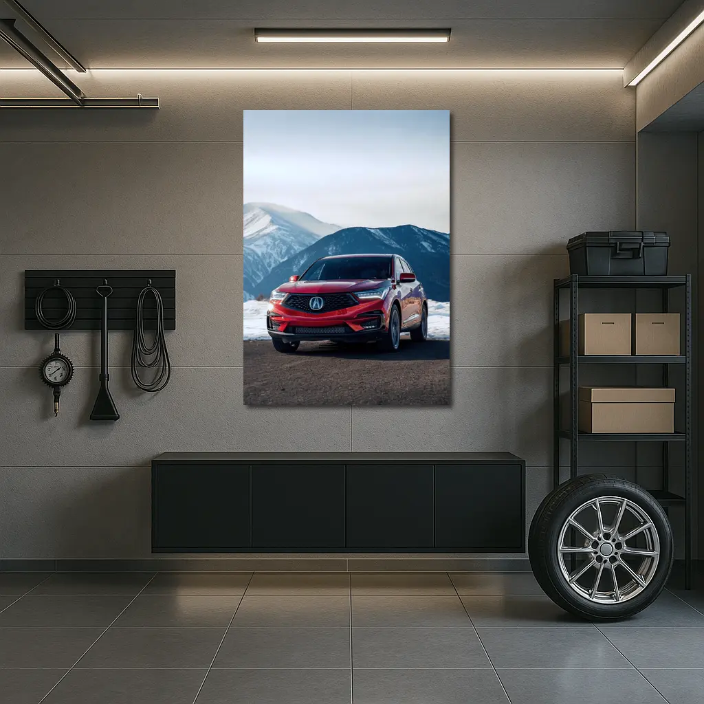 Acura RDX Red SUV Snowy Mountain Background – Wall Art