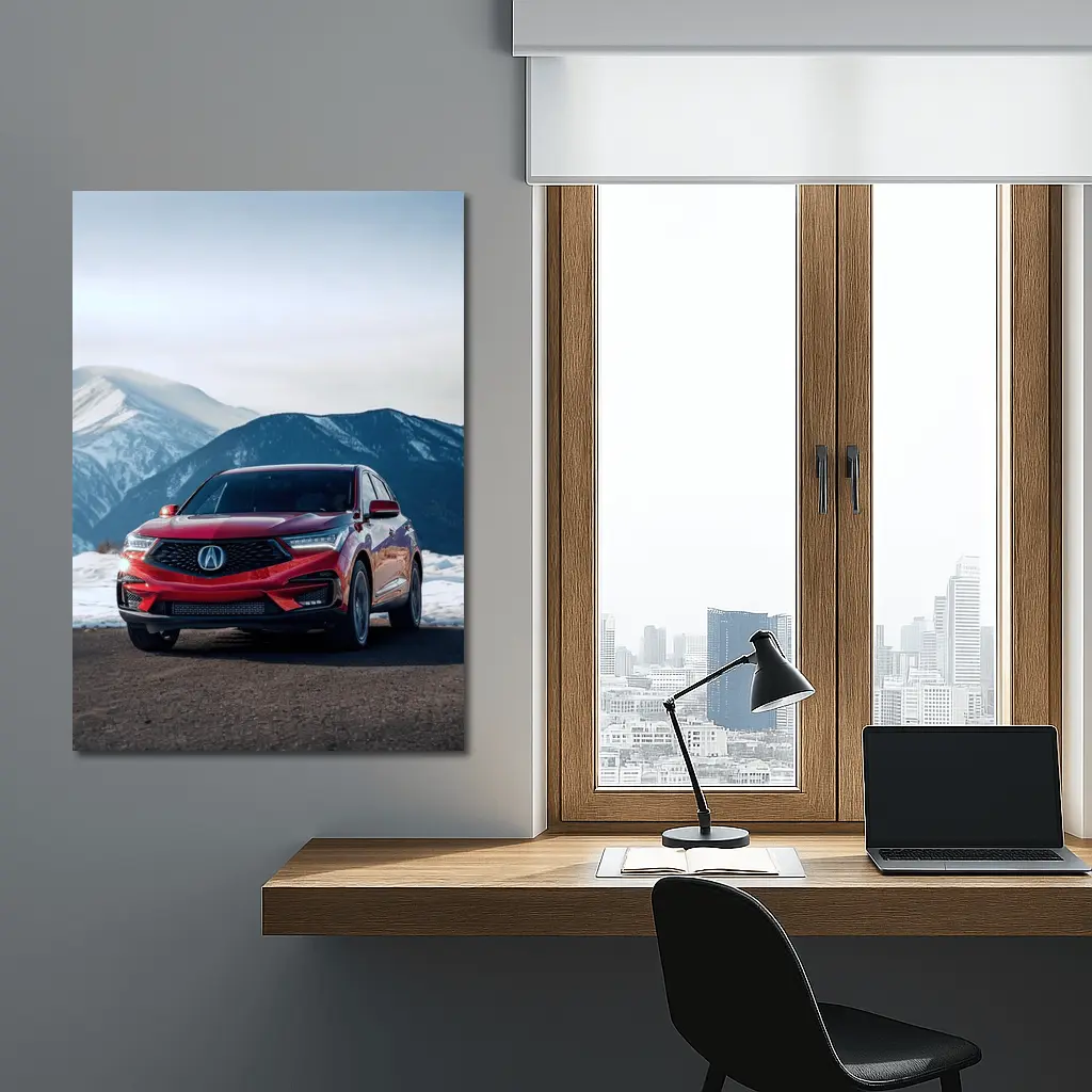 Acura RDX Red SUV Snowy Mountain Background – Wall Art