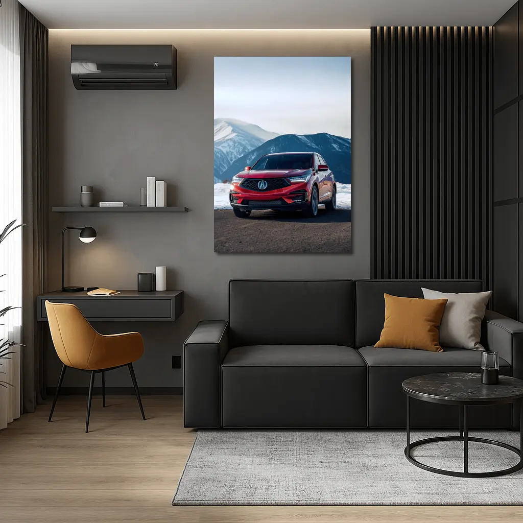 Acura RDX Red SUV Snowy Mountain Background – Wall Art