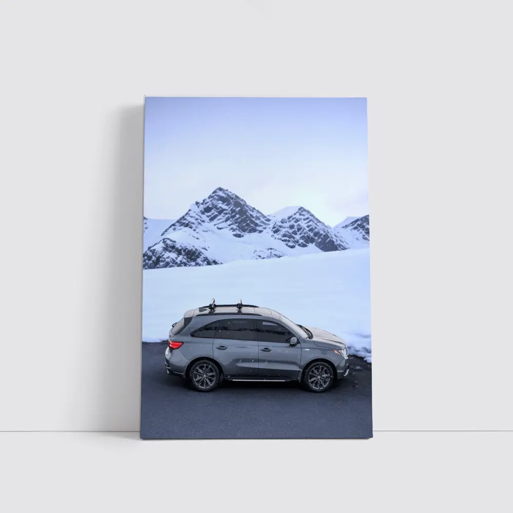 Acura MDX Gray SUV Snowy Mountain Backdrop – Wall Art
