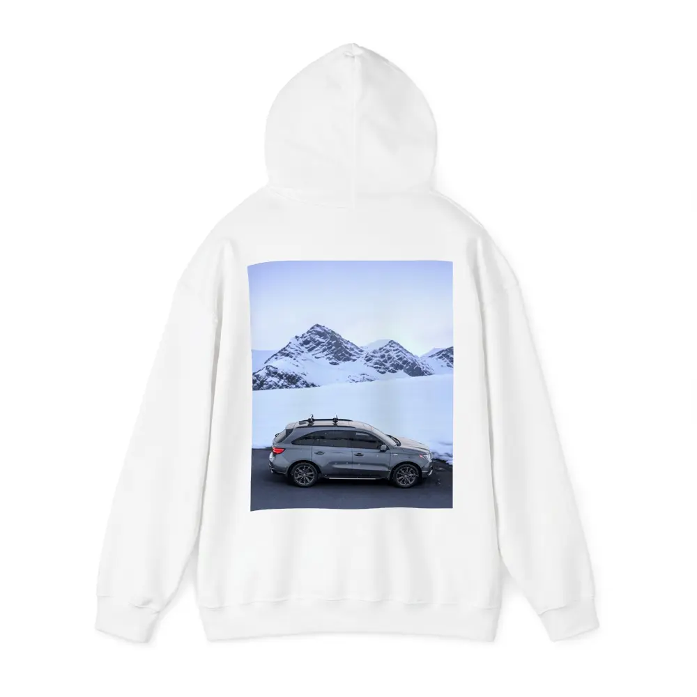 Acura MDX Gray SUV Snowy Mountain Backdrop – Hoodies