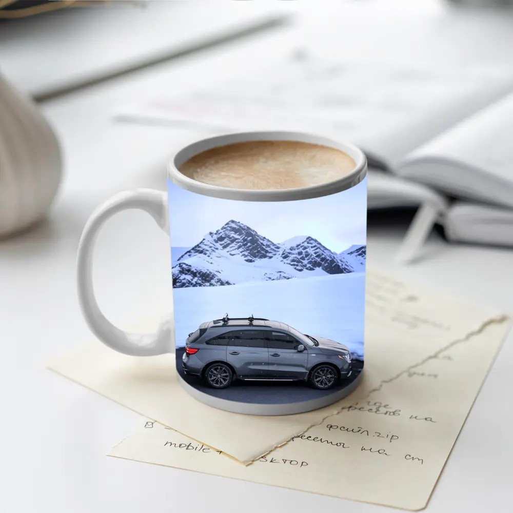 Acura MDX Gray SUV Snowy Mountain Backdrop – Mugs