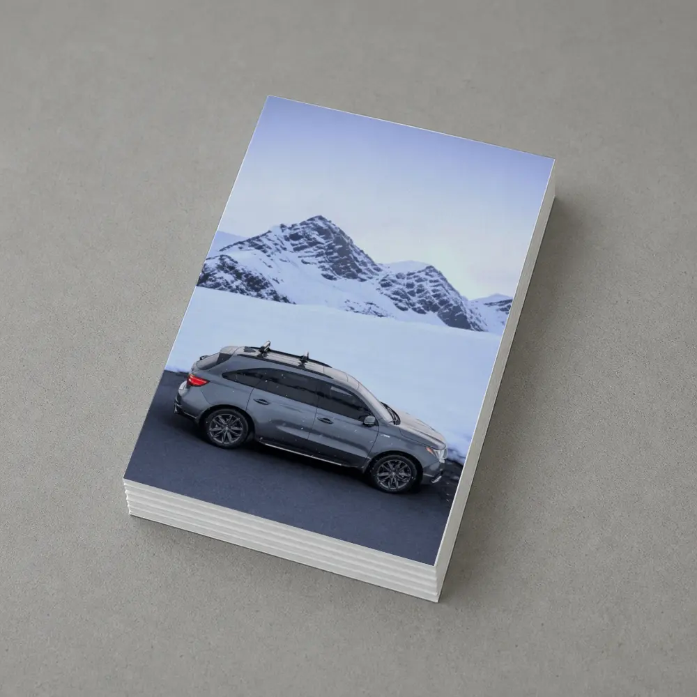 Acura MDX Gray SUV Snowy Mountain Backdrop – Postcards