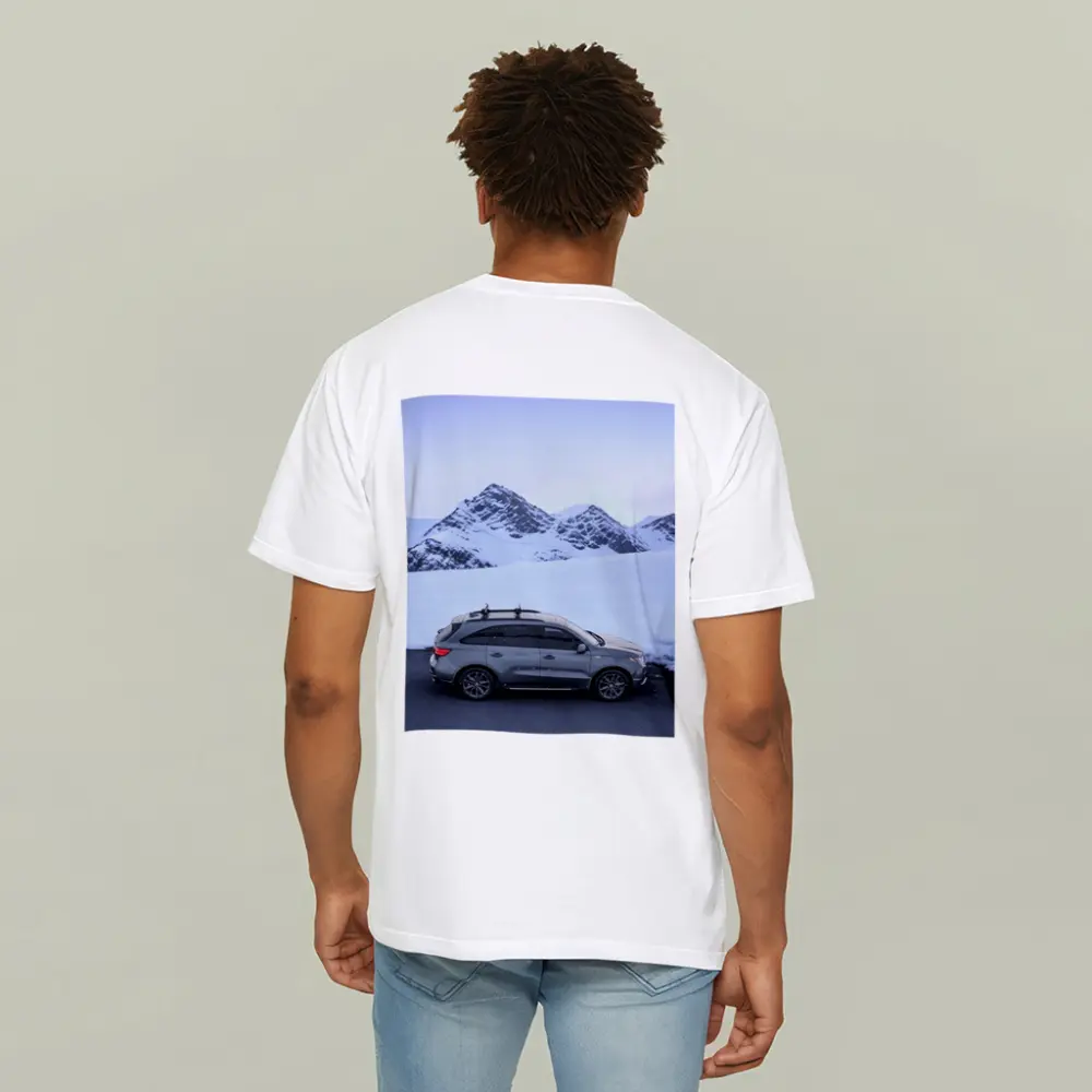Acura MDX Gray SUV Snowy Mountain Backdrop – T-Shirts