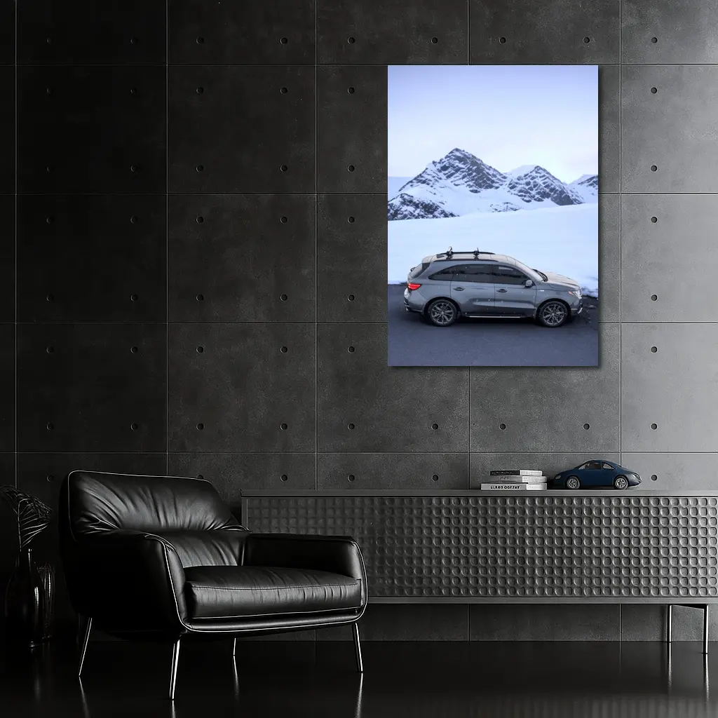 Acura MDX Gray SUV Snowy Mountain Backdrop – Wall Art