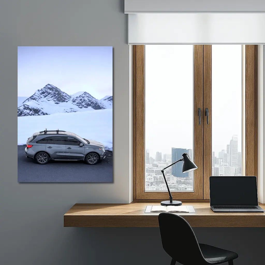 Acura MDX Gray SUV Snowy Mountain Backdrop – Wall Art