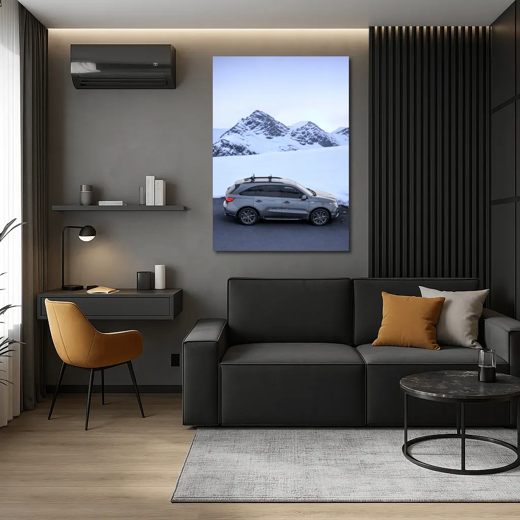 Acura MDX Gray SUV Snowy Mountain Backdrop – Wall Art