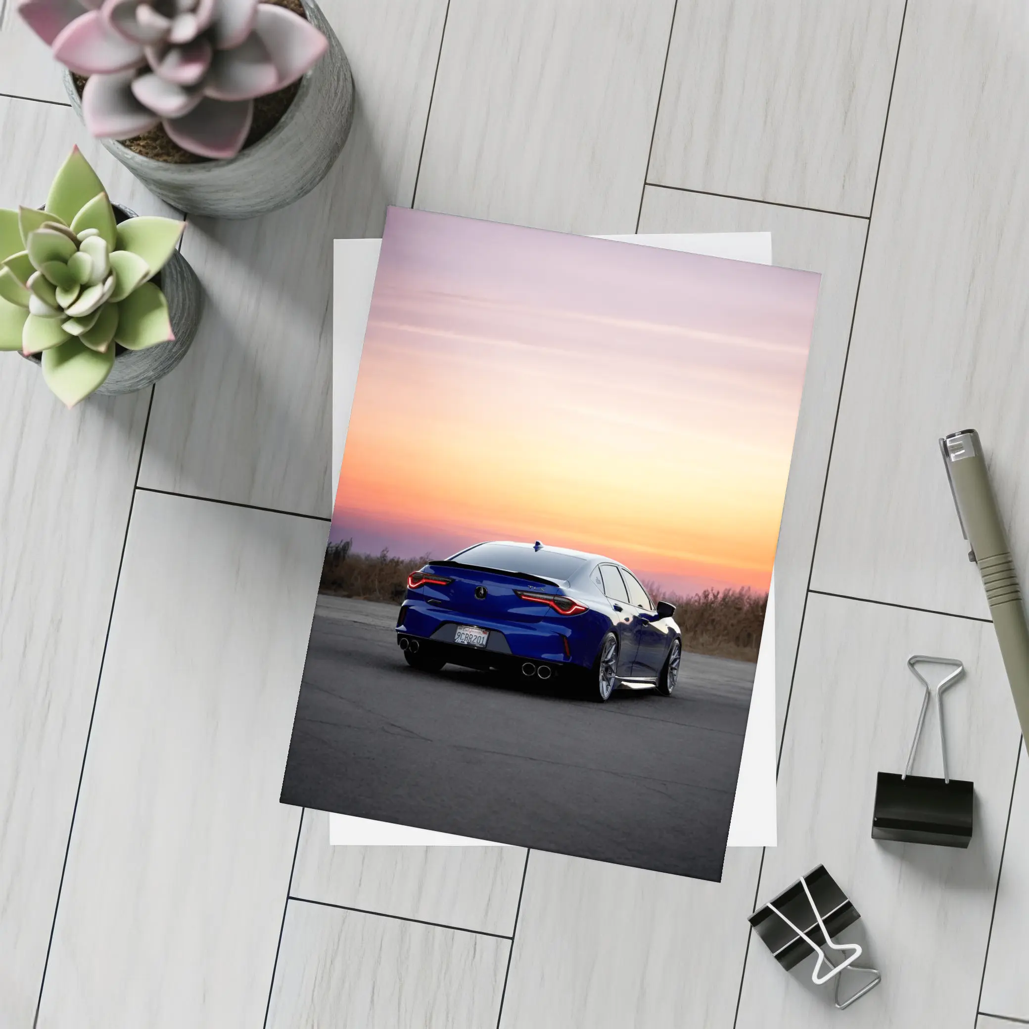 Acura TLX Blue Rear Sunset Sky – Postcards